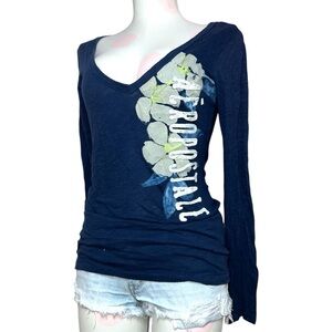 Y2K Aeropostale Dark Blue Floral Long Sleeve Tee